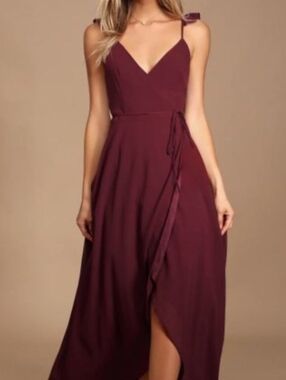 Lulus Here's To Us Burgandy High Low Wrap Dress NWT Size Large